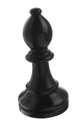 Photo of Black wooden chess bishop isolated on white