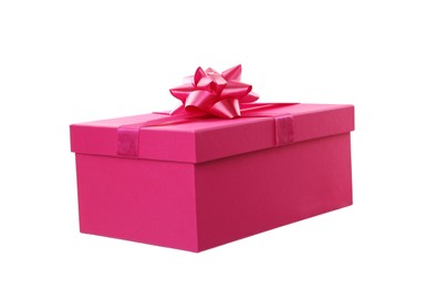 Photo of Pink gift box with bow isolated on white