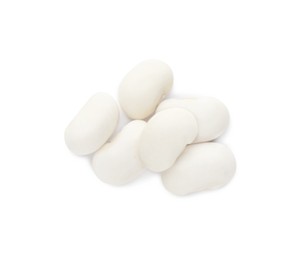 Photo of Pile of uncooked navy beans on white background, top view