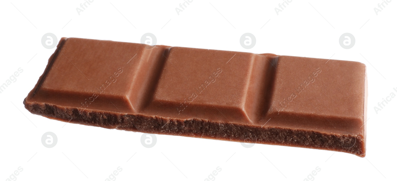 Photo of Piece of tasty chocolate bar isolated on white