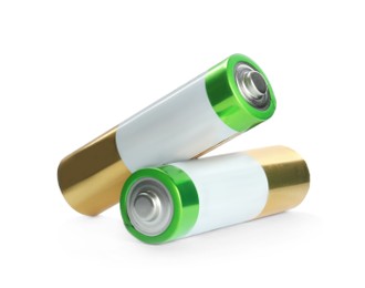 Image of New AA batteries on white background. Dry cell