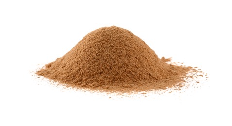 Pile of dry aromatic cinnamon powder isolated on white