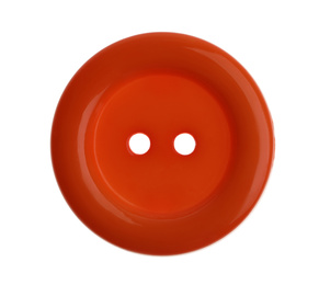 Photo of Orange plastic sewing button isolated on white