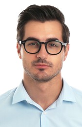 Image of Passport photo. Portrait of man on white background