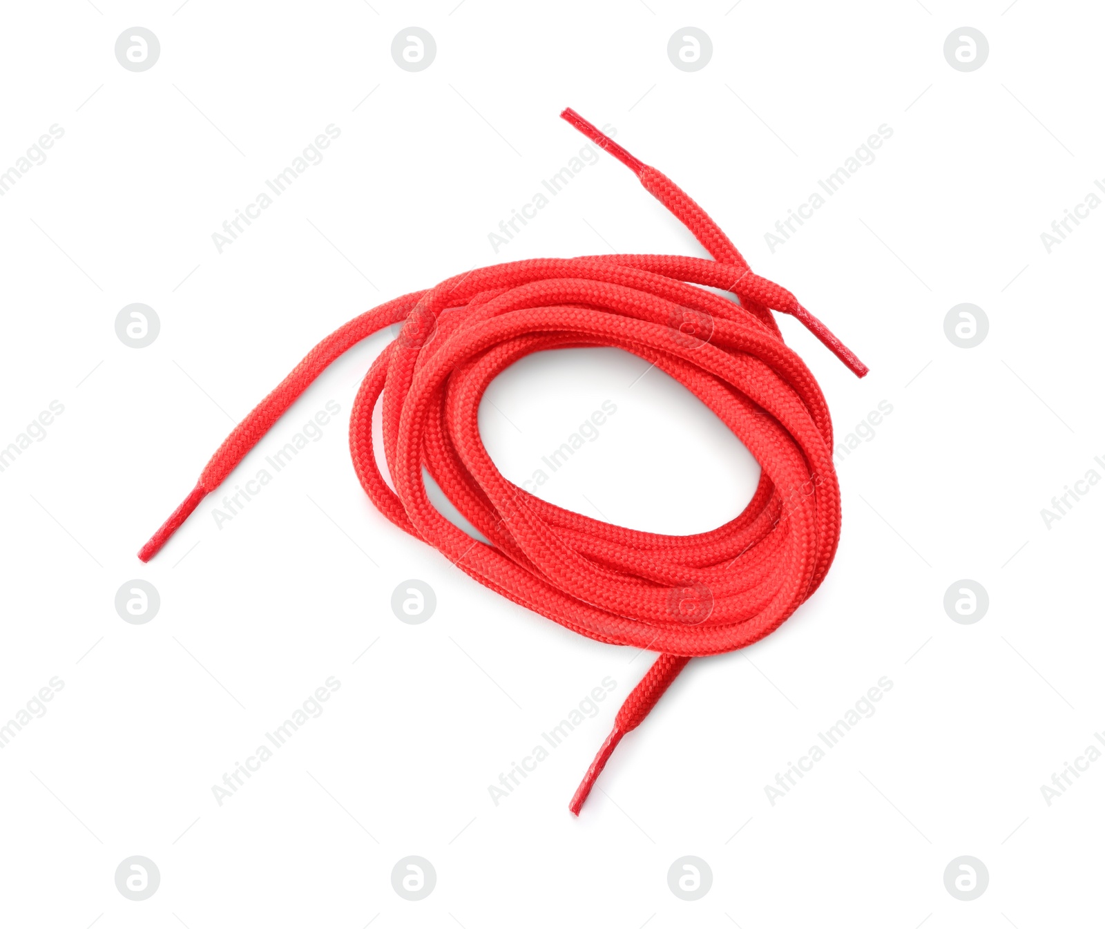 Photo of Red shoe laces isolated on white, top view