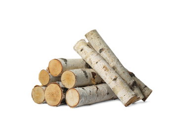 Pile of cut firewood isolated on white