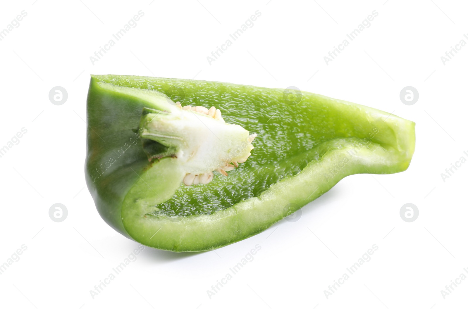 Photo of Cut green bell pepper isolated on white