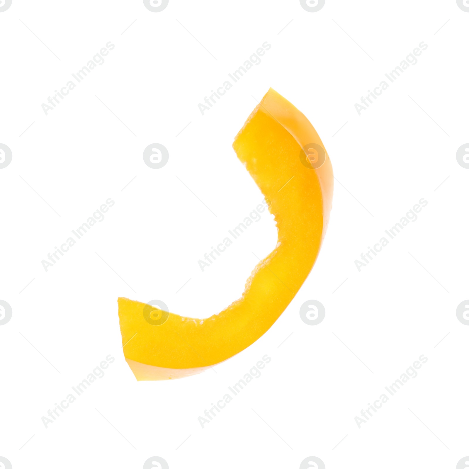 Photo of Piece of fresh yellow bell pepper on white background