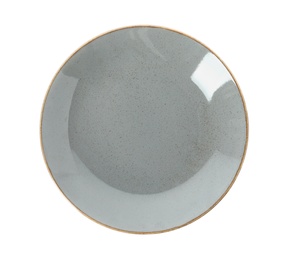 Photo of New grey ceramic plate isolated on white, top view