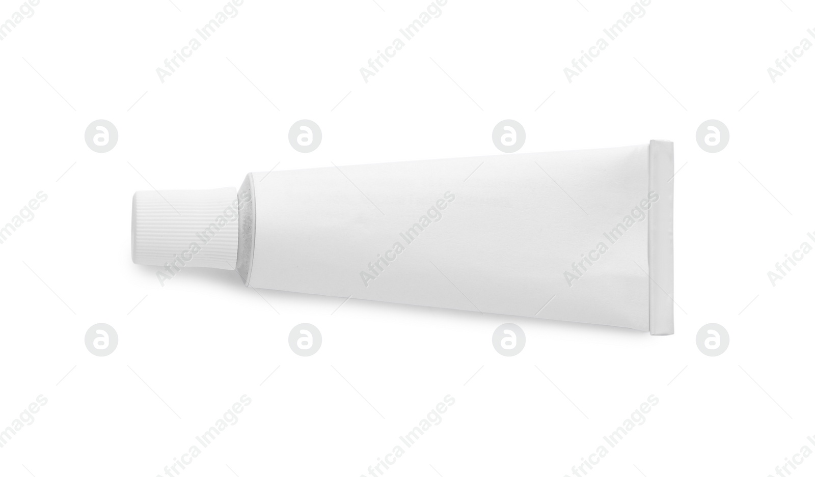 Photo of Blank tube of ointment isolated on white, top view