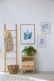 Photo of Beautiful paintings and plant at home. Idea for interior design