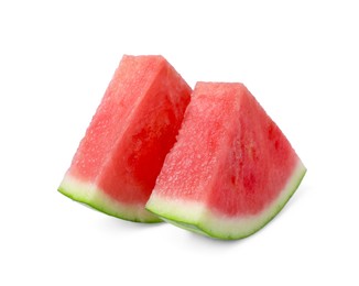 Photo of Pieces of juicy ripe watermelon on white background