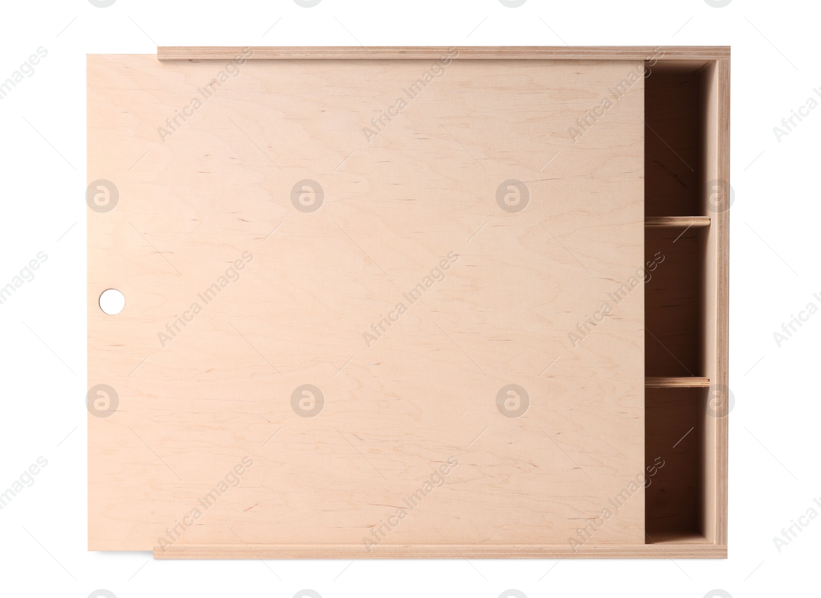 Photo of Empty wooden wine box isolated on white