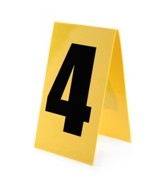 Photo of Yellow crime scene marker with number four on white background
