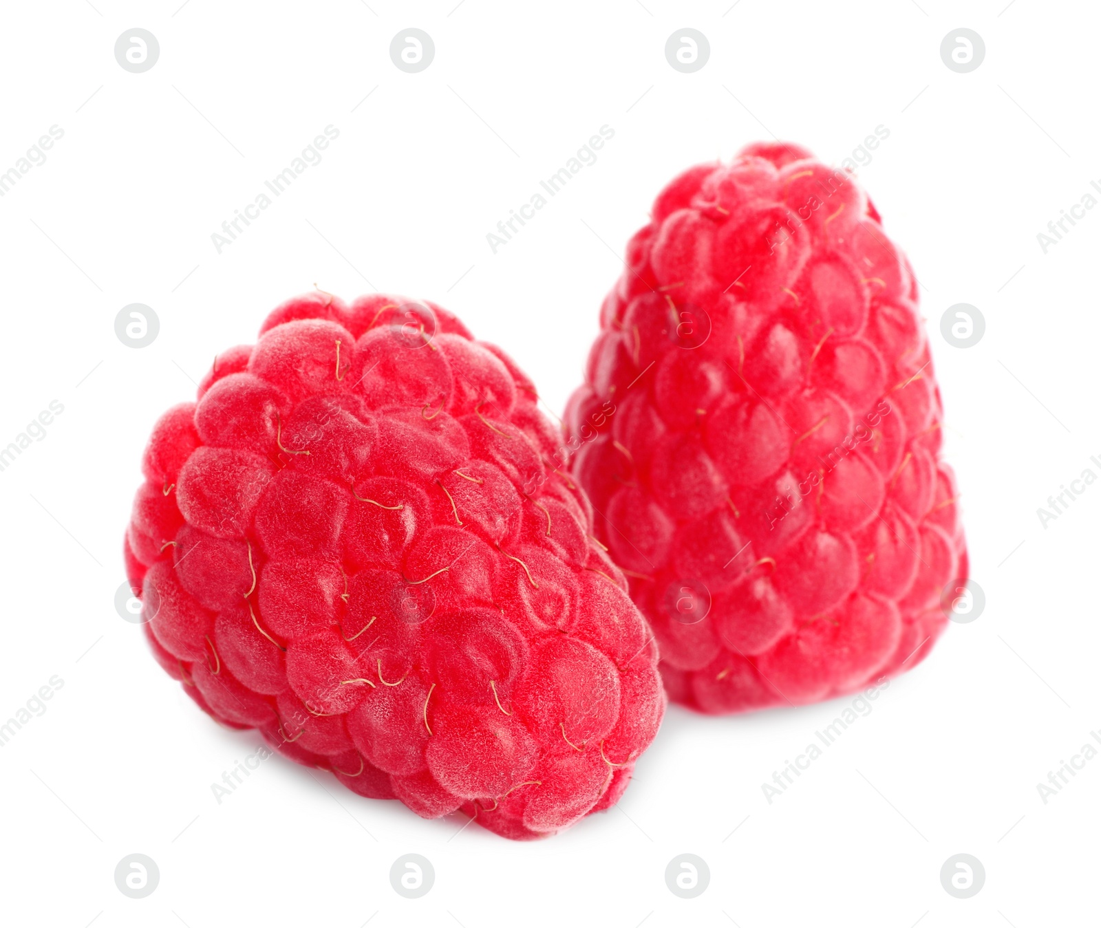 Photo of Delicious ripe sweet raspberries isolated on white