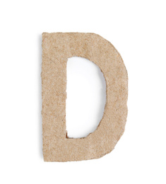 Photo of Letter D made of cardboard isolated on white