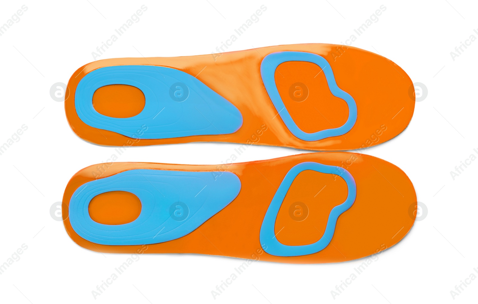 Image of Color orthopedic insoles isolated on white, top view