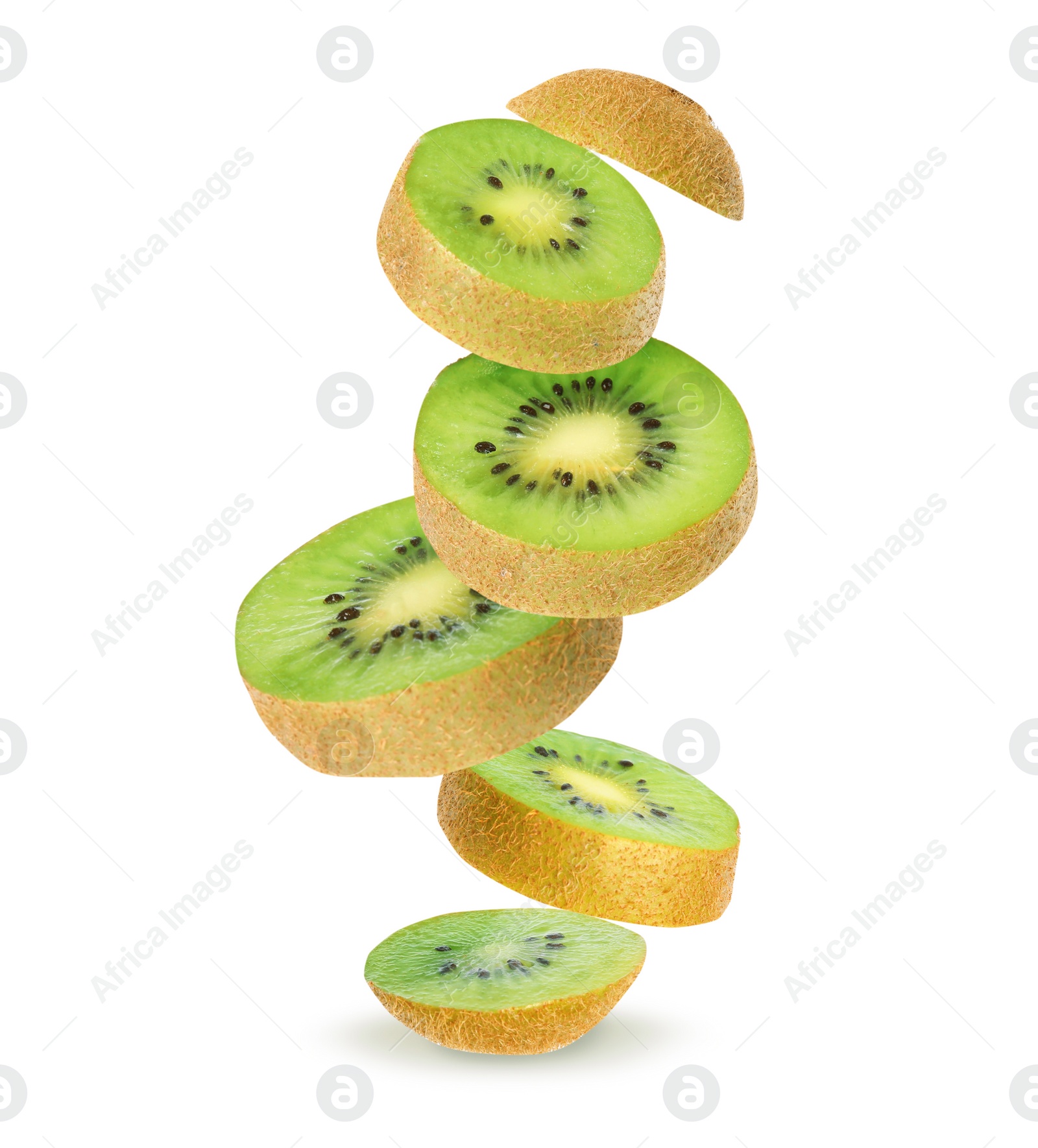 Image of Cut ripe kiwi fruit on white background