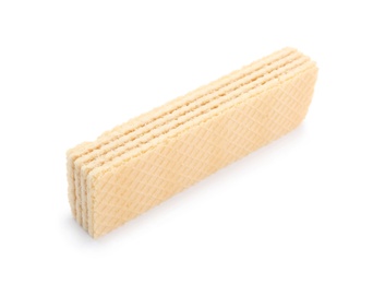 Delicious crispy wafer on white background. Sweet food