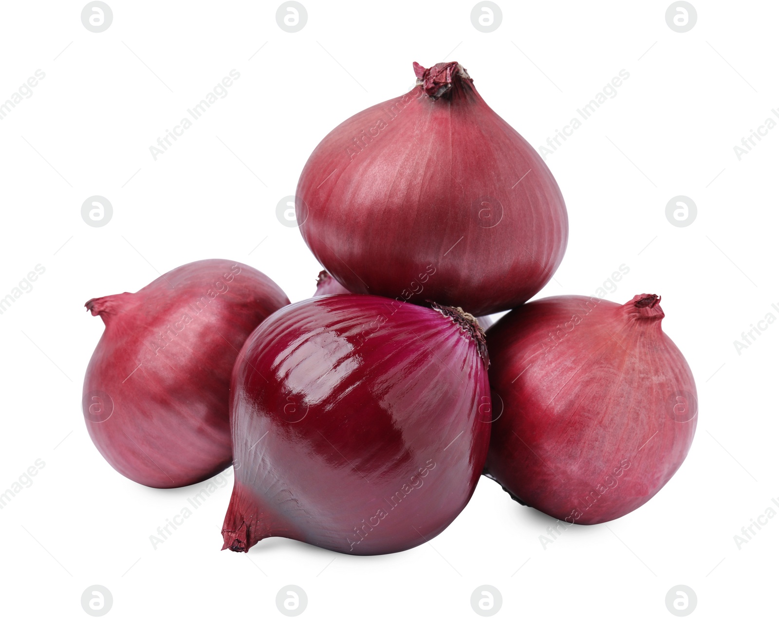 Photo of Many fresh red onions on white background