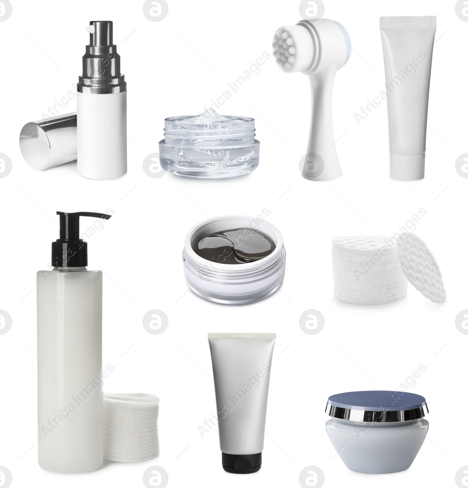 Image of Set with different cosmetic products on white background