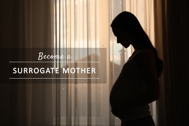 Surrogate mother. Silhouette of pregnant woman near window indoors