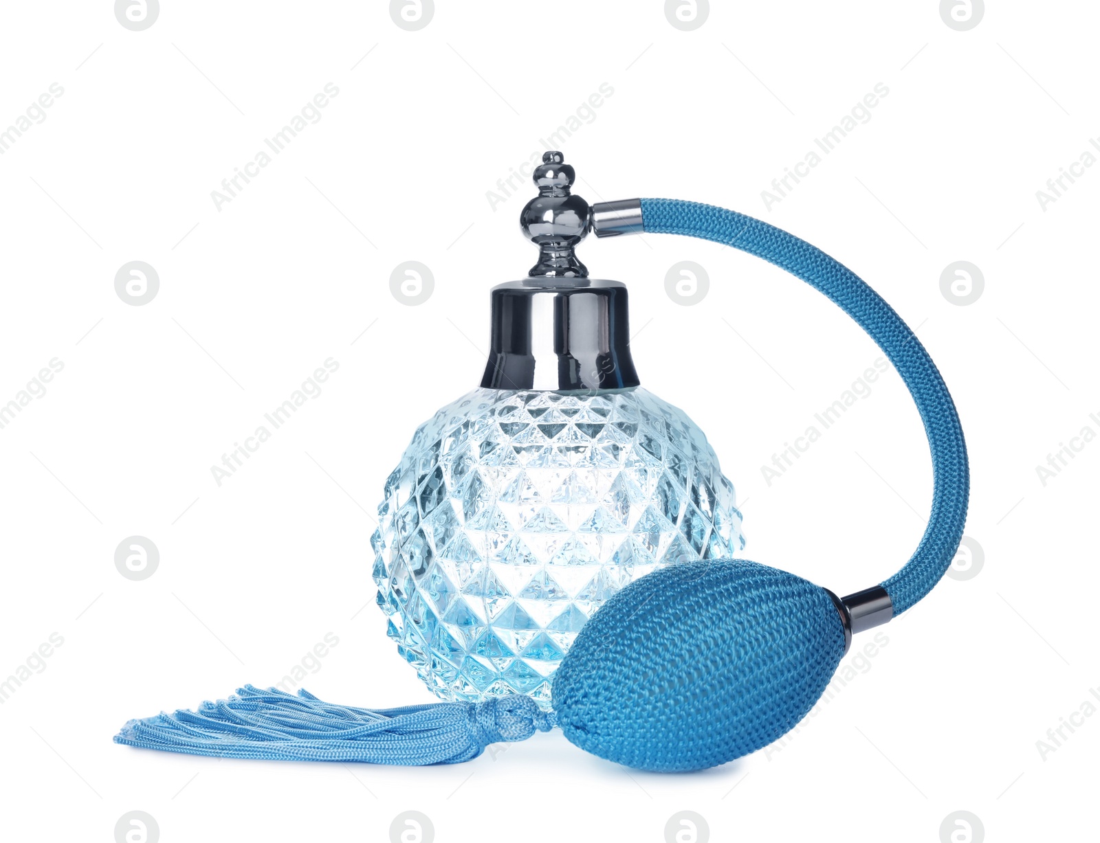 Photo of Bottle of luxury perfume isolated on white