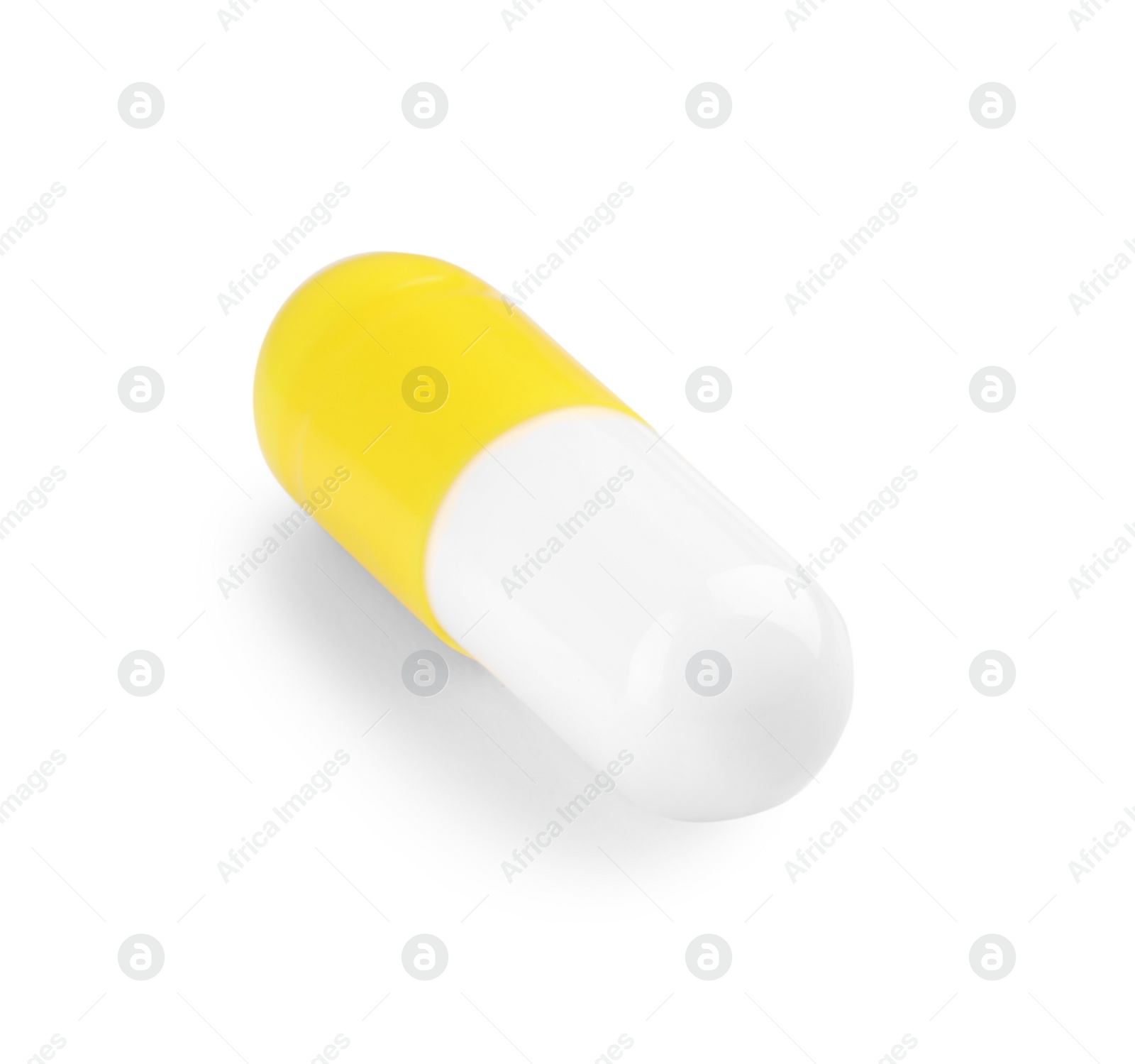 Photo of One antibiotic pill isolated on white. Medicinal treatment