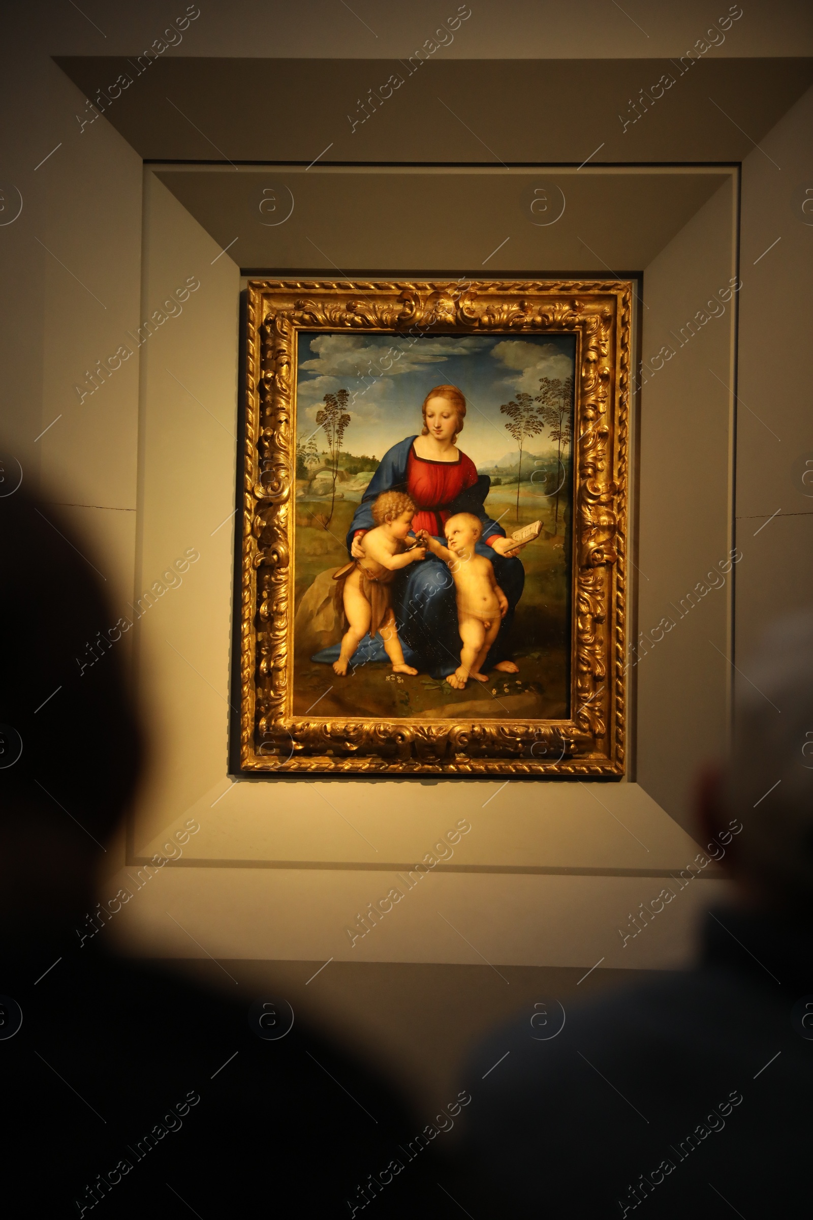 Photo of Florence, Italy - February 8, 2024: Famous painting "Madonna of Goldfinch" by Raphael at Uffizi gallery