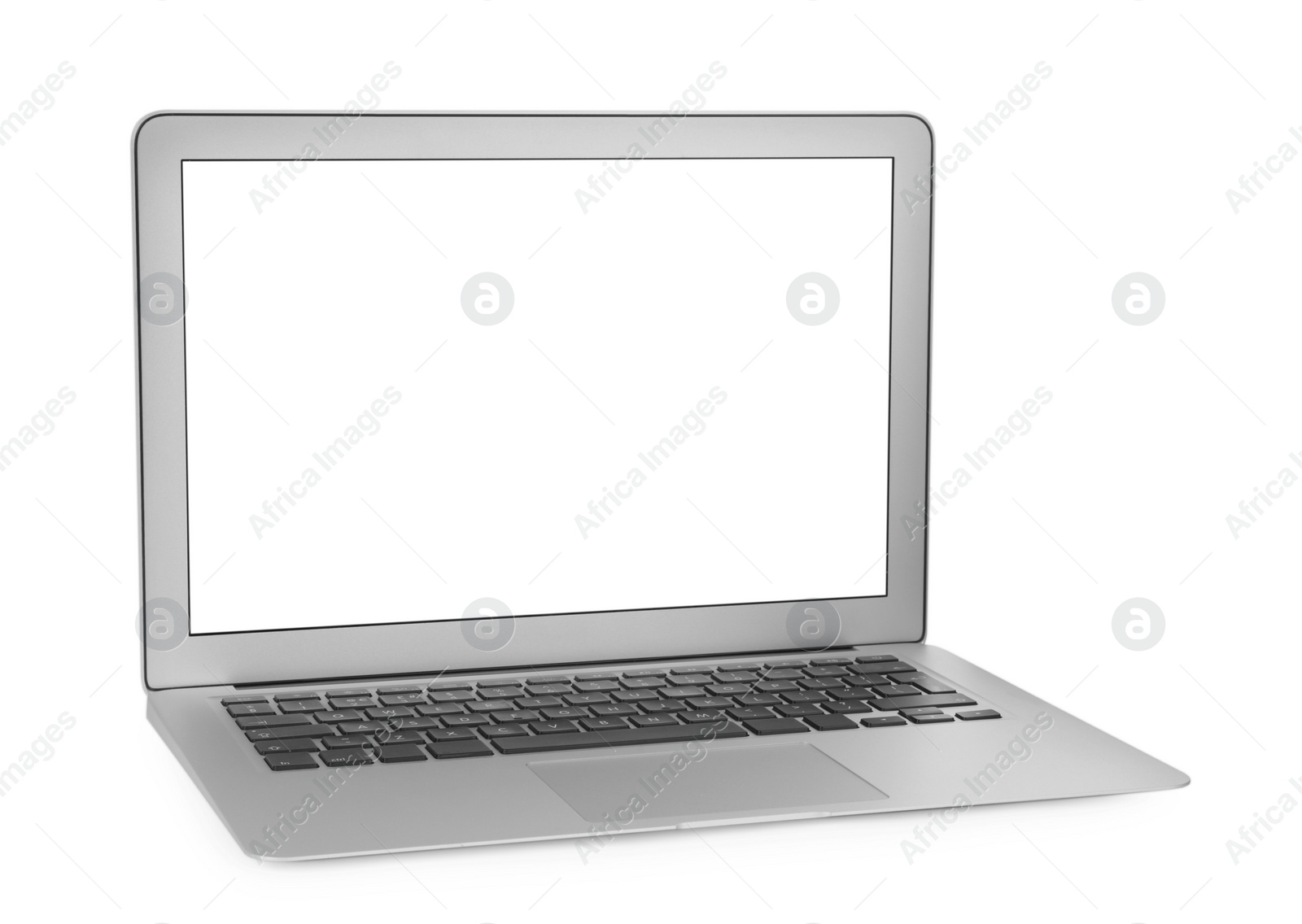 Photo of Modern laptop with blank screen isolated on white