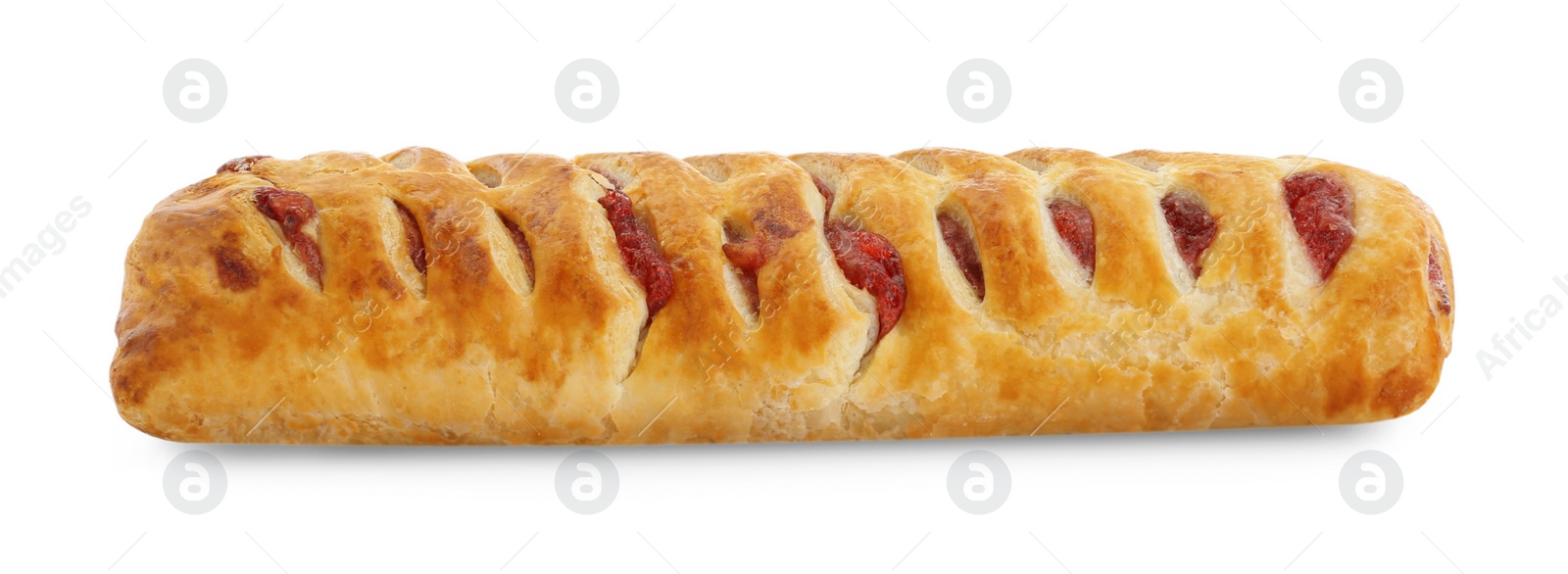 Photo of Fresh tasty puff pastry on white background