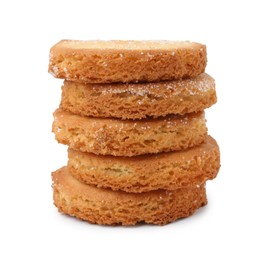 Photo of Stacked tasty sugar cookies isolated on white