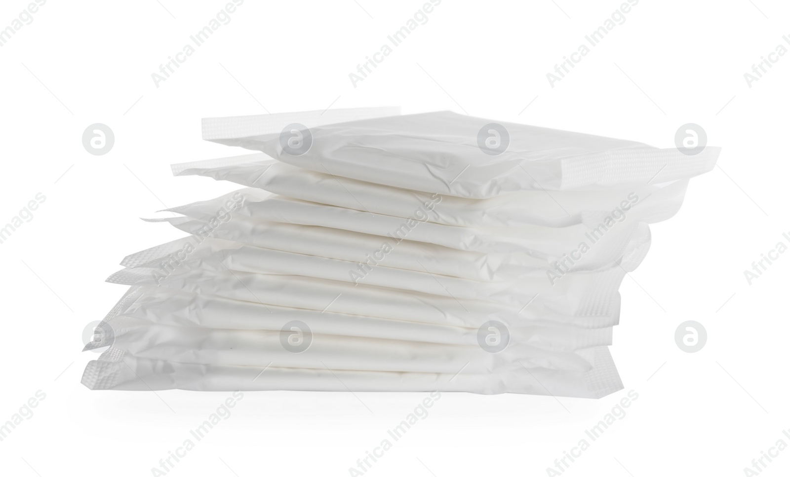 Photo of Stack of menstrual pads on white background. Gynecological care