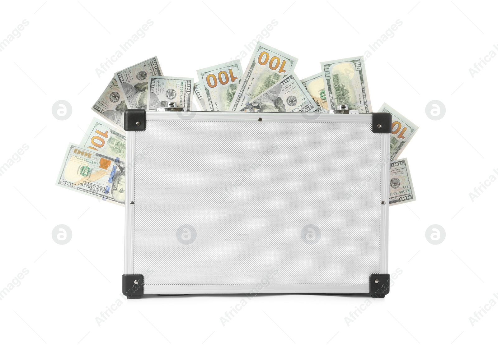 Photo of Hard case full of money on white background