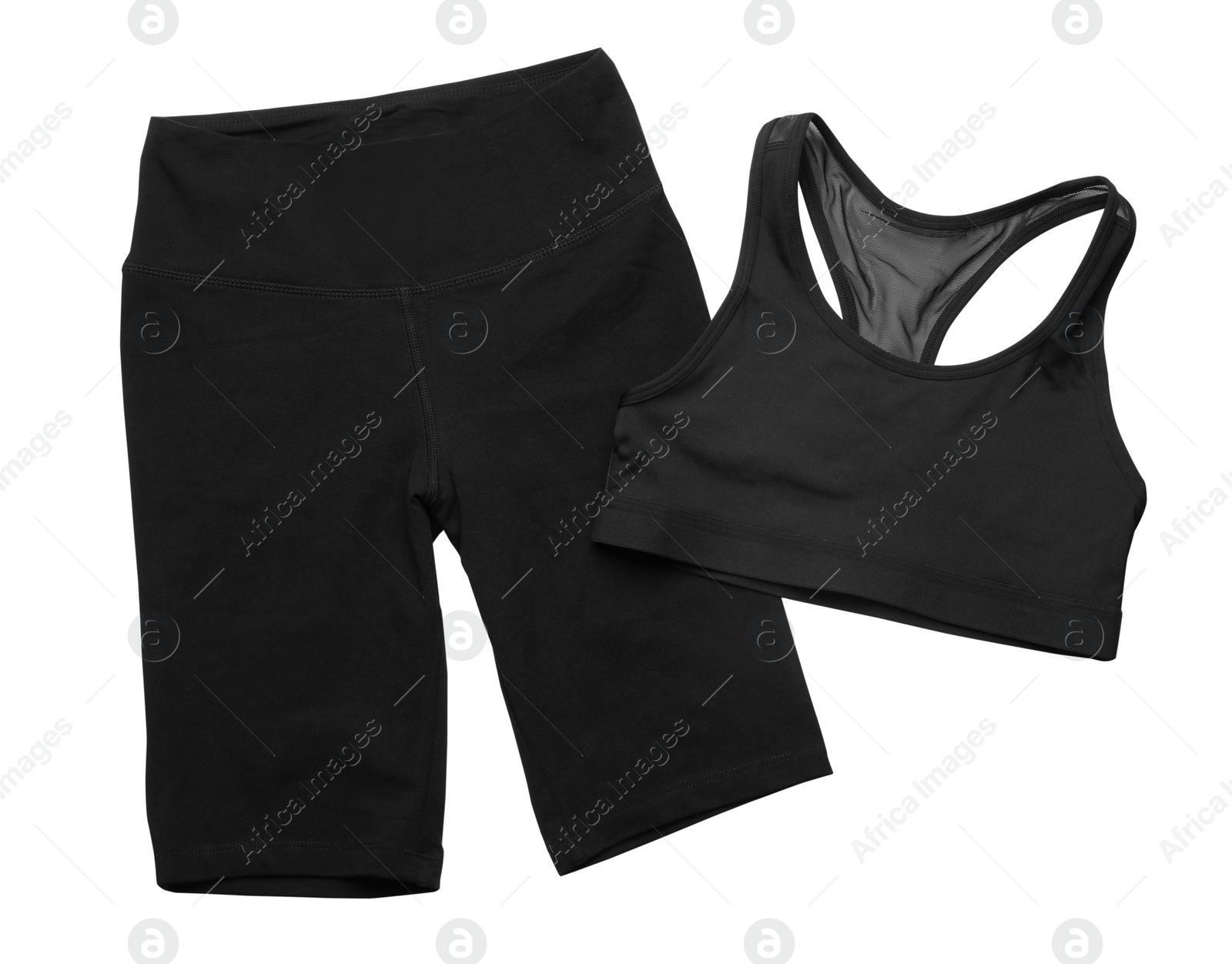 Photo of New stylish sportswear isolated on white, top view