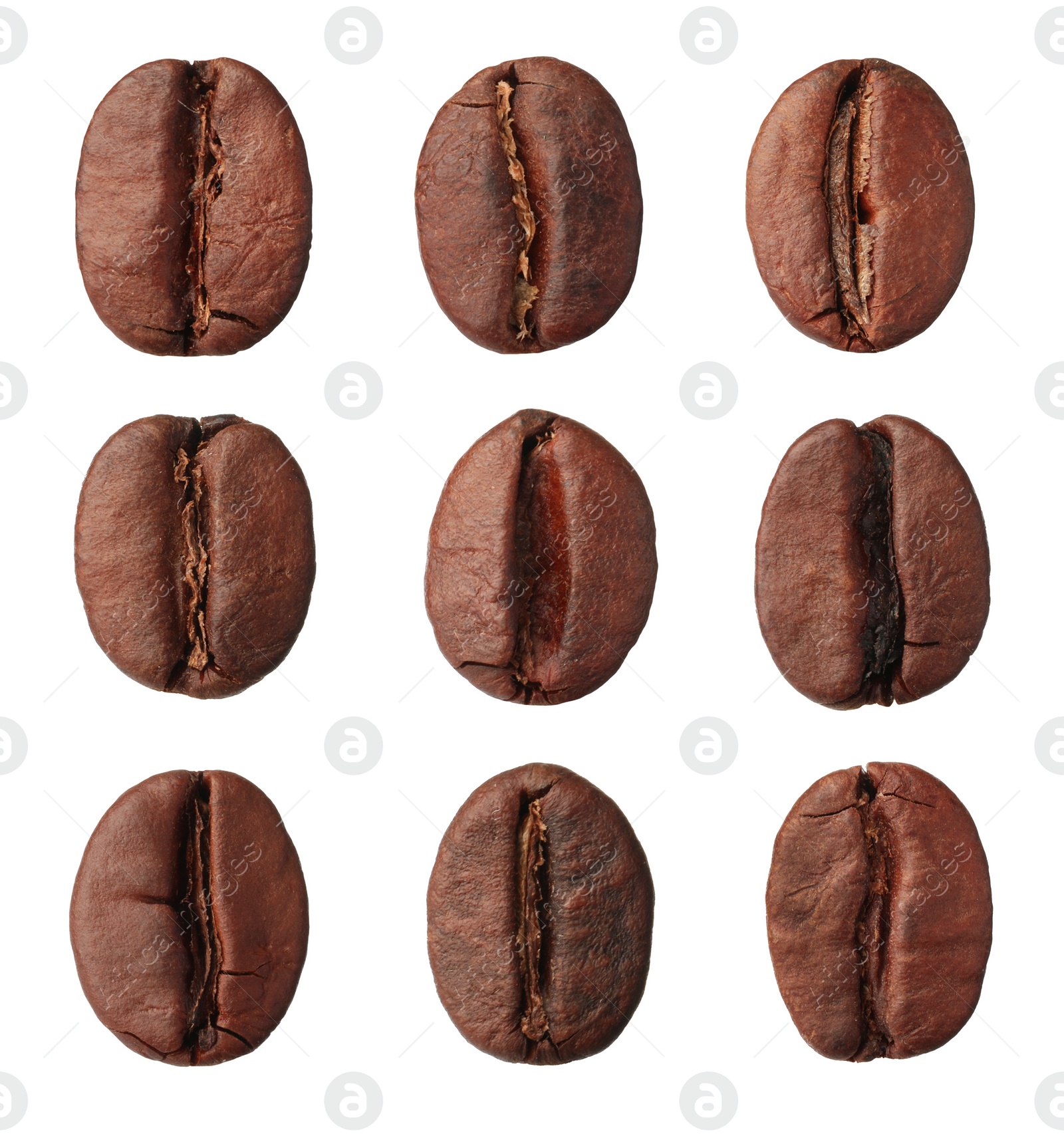 Image of Set with aromatic roasted coffee beans on white background