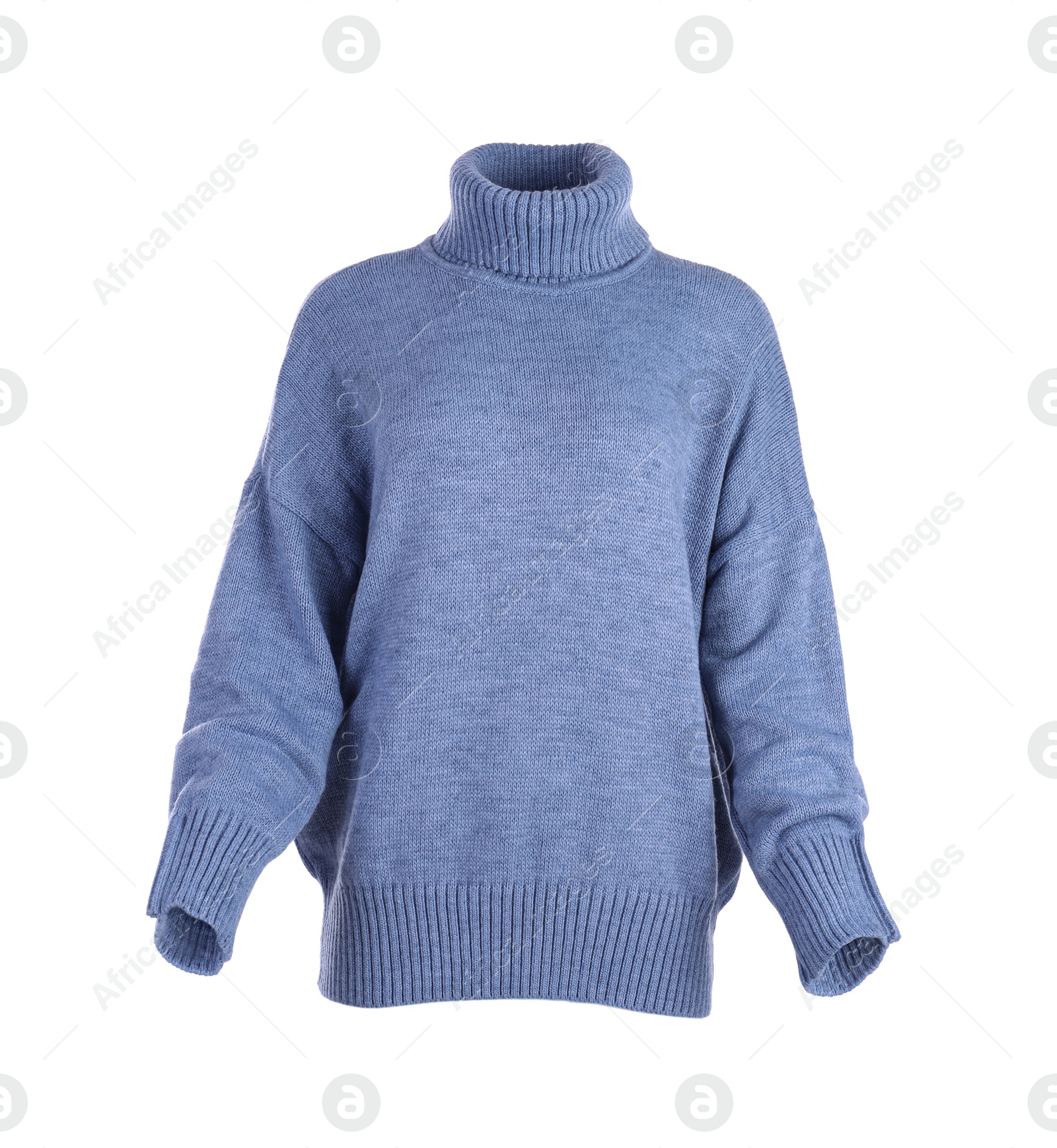 Photo of Stylish warm blue sweater isolated on white