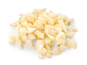 Photo of Pieces of fresh garlic isolated on white