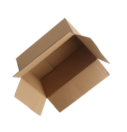 Open empty cardboard box isolated on white