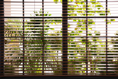 Photo of Beautiful view through window on garden in morning