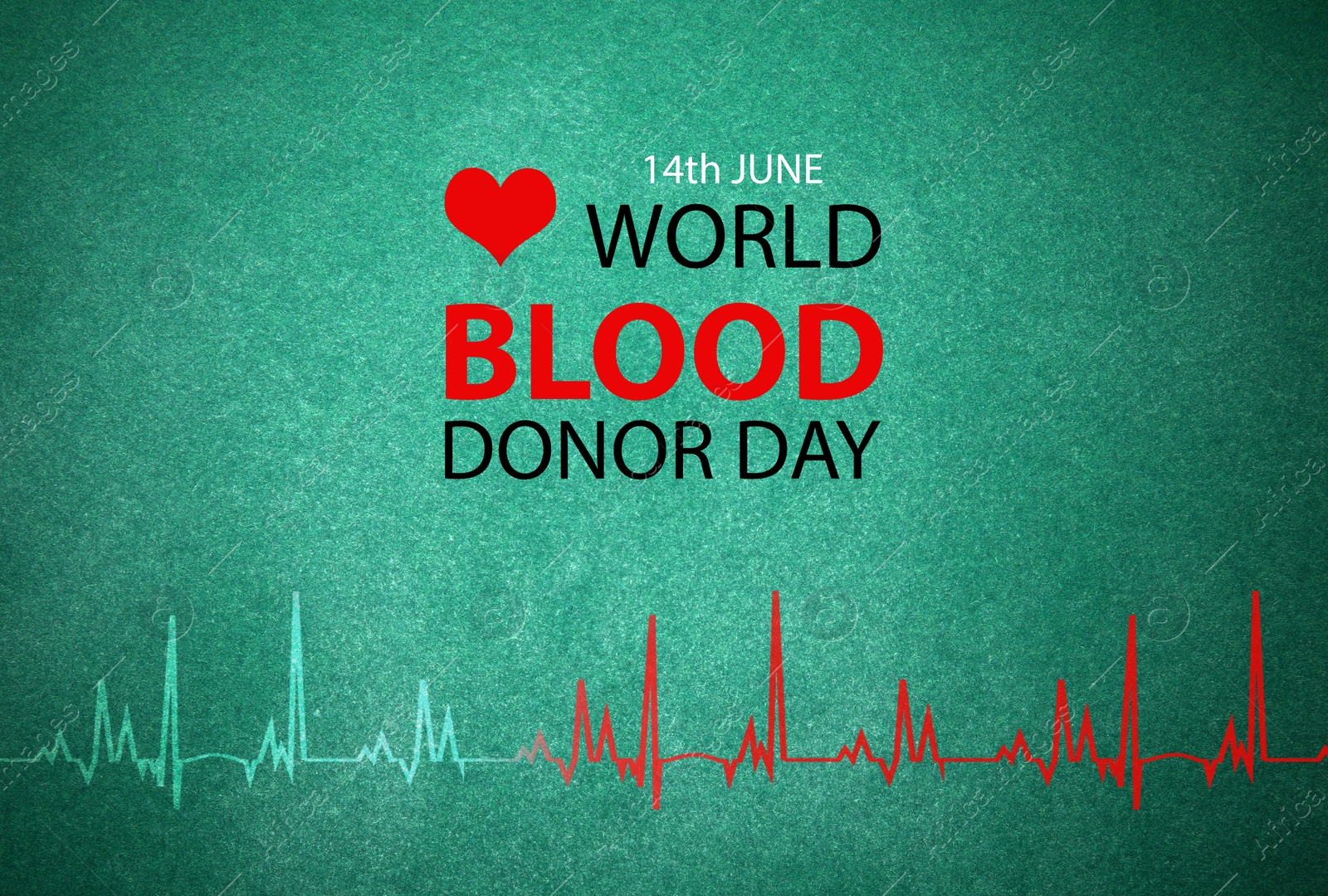 Image of Text 14th June World Blood Donor Day on green background