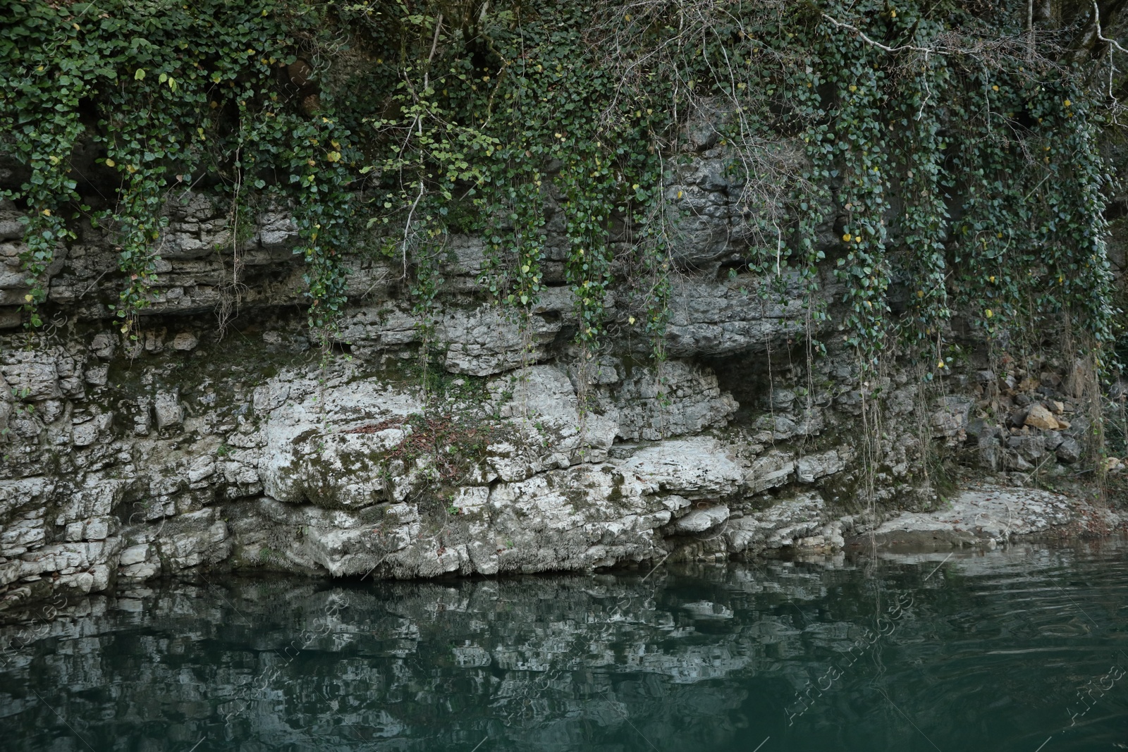 Photo of Picturesque view of clean river near cliffs and plants outdoors