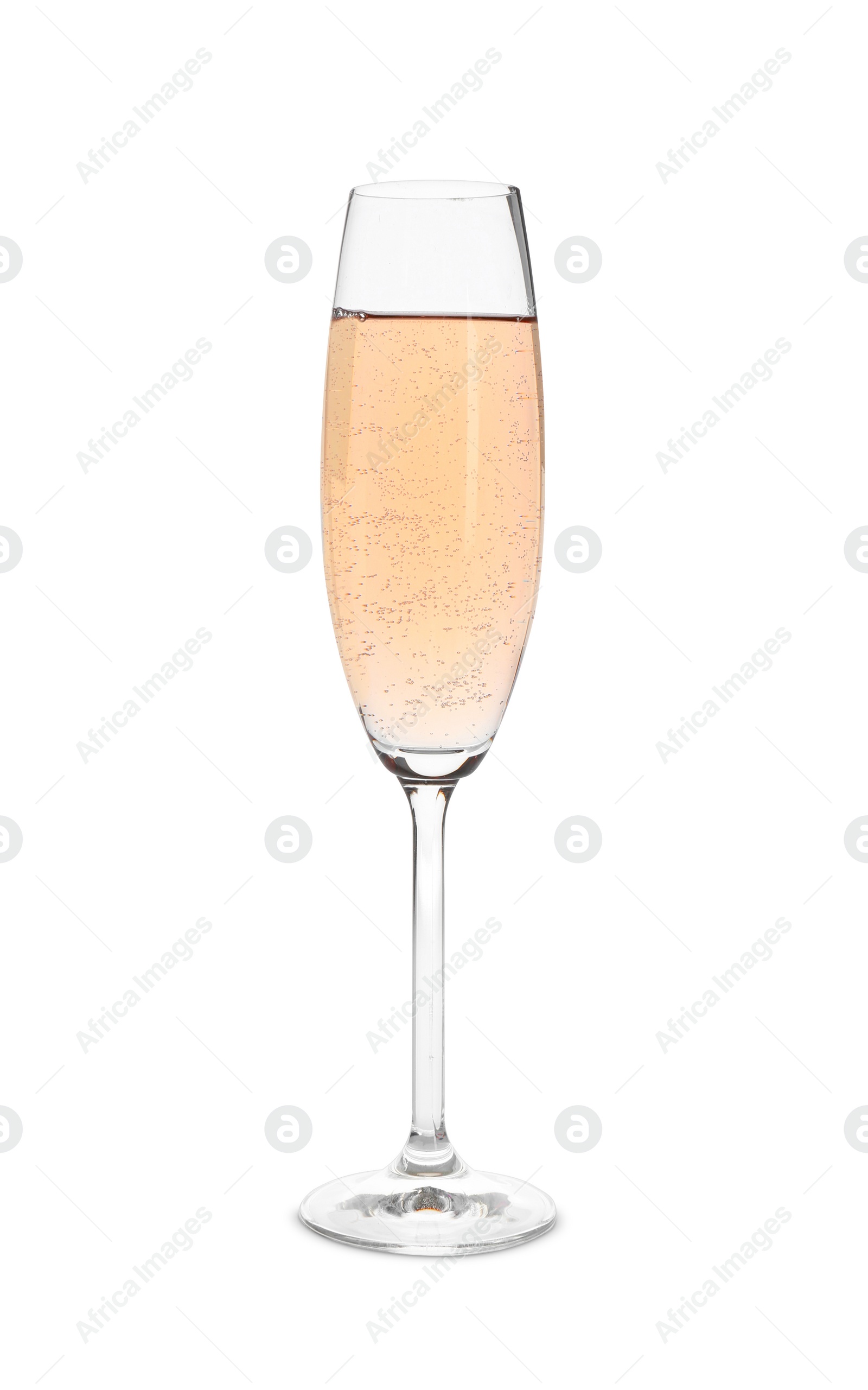 Photo of Glass of sparkling rose champagne isolated on white