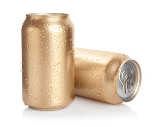 Photo of Aluminium cans of beverage on white background