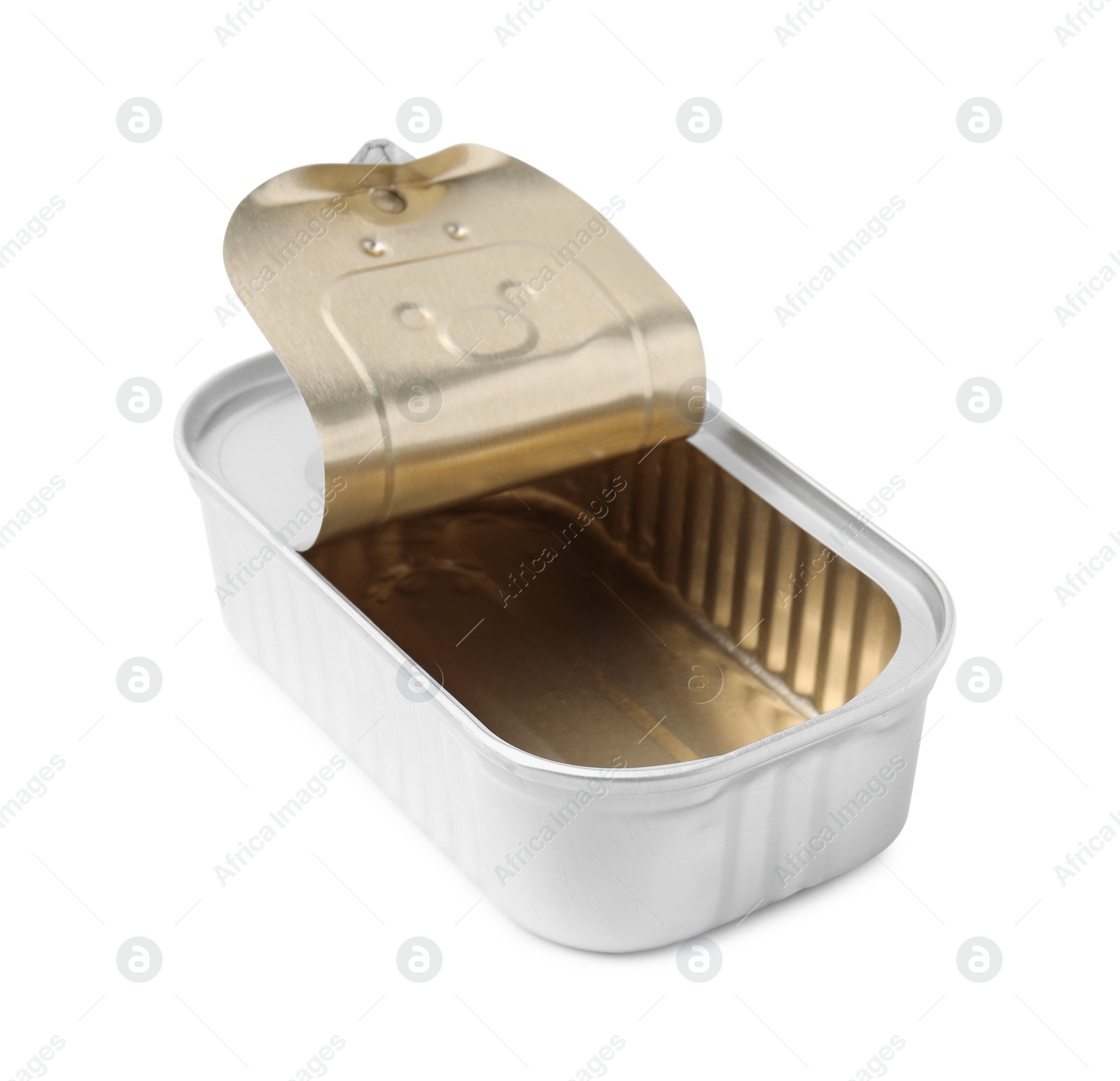 Photo of One open tin can isolated on white