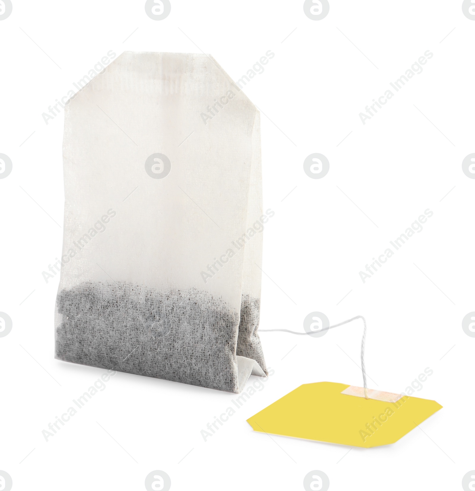 Photo of New tea bag with tab isolated on white