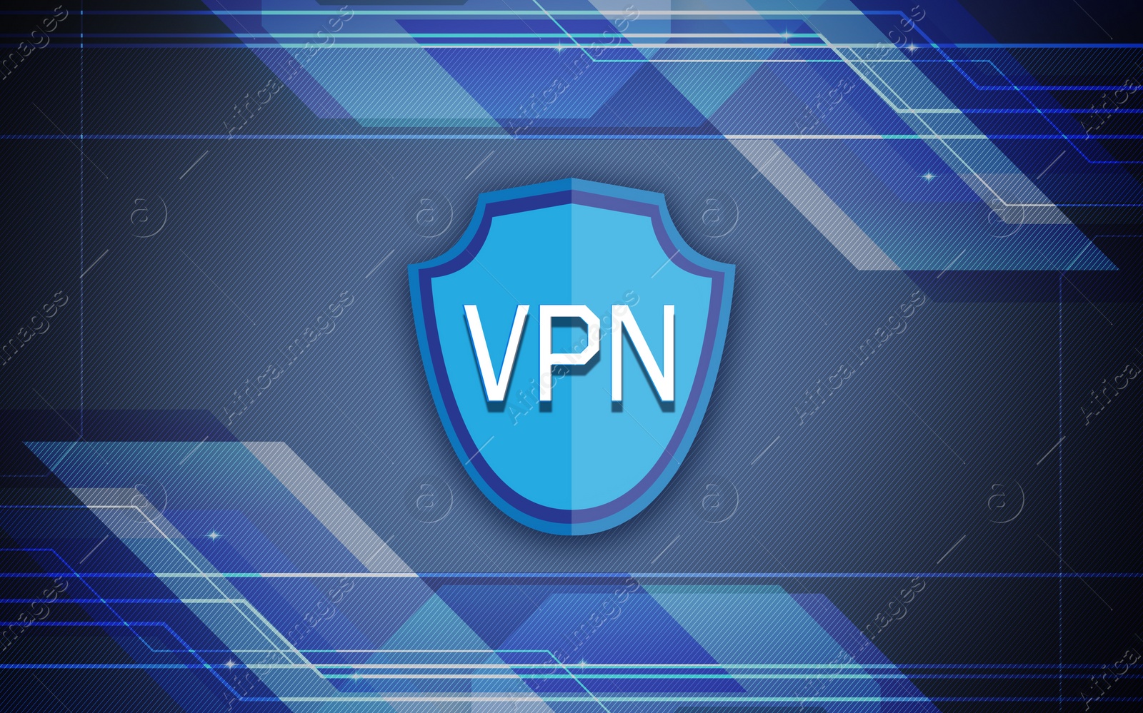 Illustration of Concept of secure network connection. Acronym VPN on color background, illustration