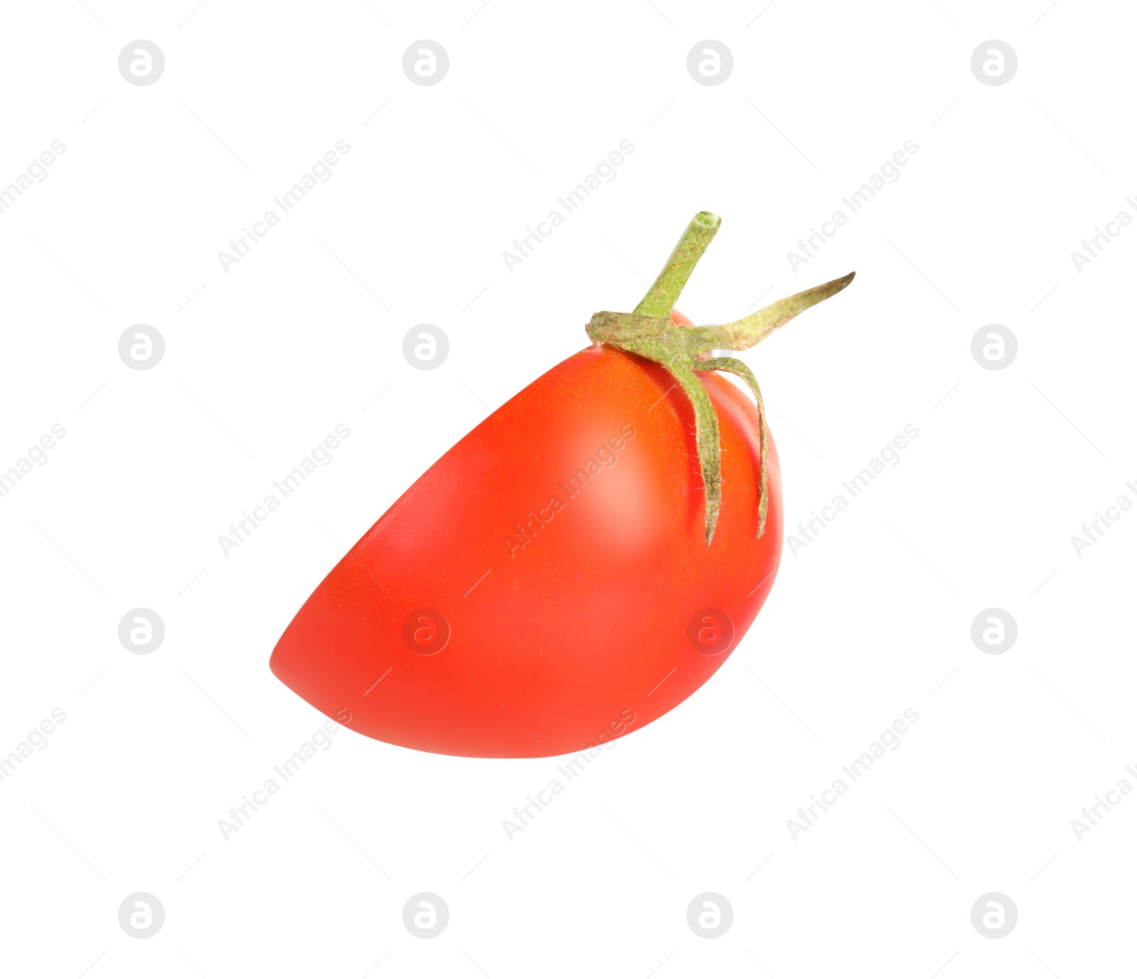 Photo of Half of ripe cherry tomato isolated on white