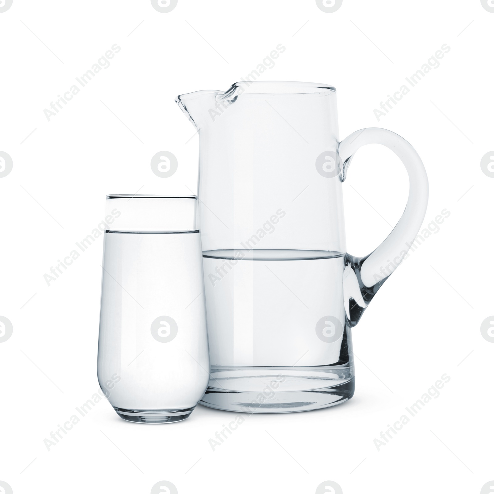 Image of Glass and jug with water isolated on white