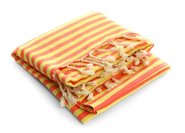 Folded striped beach towel isolated on white
